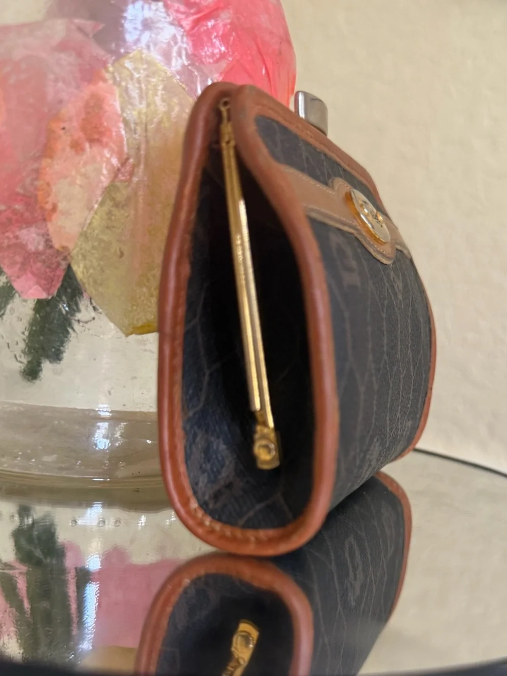 Christian Dior Vintage Leather Honeycomb Monogram Small Coin Pouch Wallet Luxury
